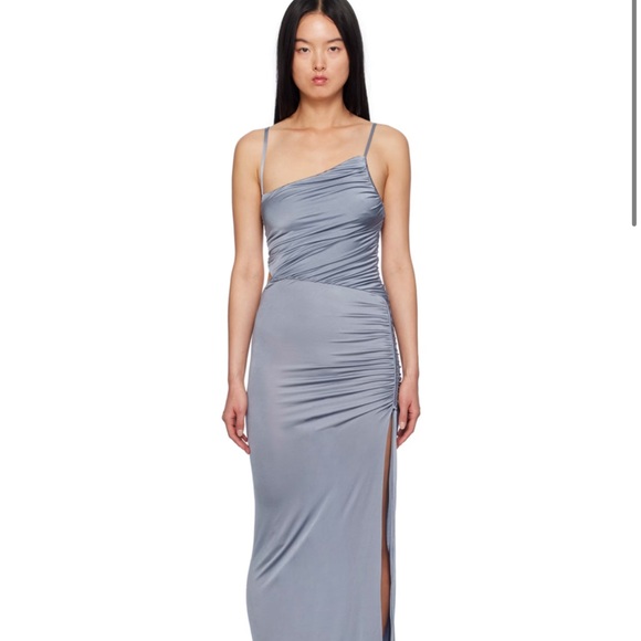 Bec & Bridge Dresses & Skirts - Bec & Bridge Blue Gray Asymmetrical Ruched Bodycon Dress
